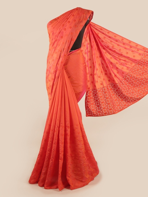 

Pothys Orange Floral Embroidered Art Silk Saree