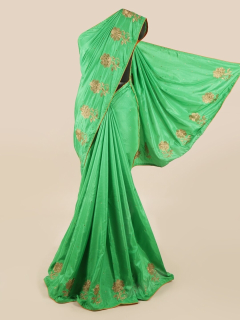 

Pothys Green & Gold-Toned Embellished Art Silk Saree