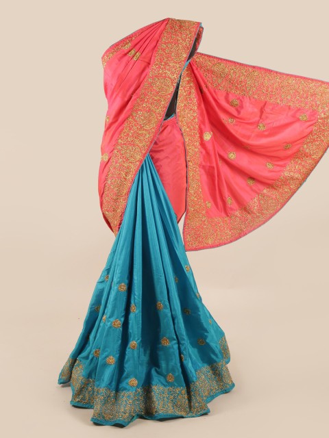 

Pothys Pink & Blue Embellished Art Silk Saree