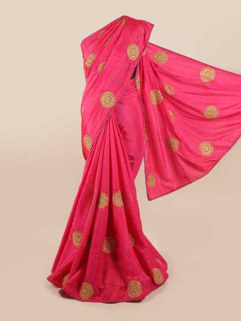 

Pothys Pink & Gold-Toned Embellished Art Silk Saree