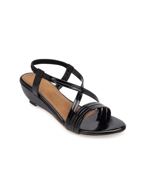 

DEAS Black Wedge Sandals with Laser Cuts