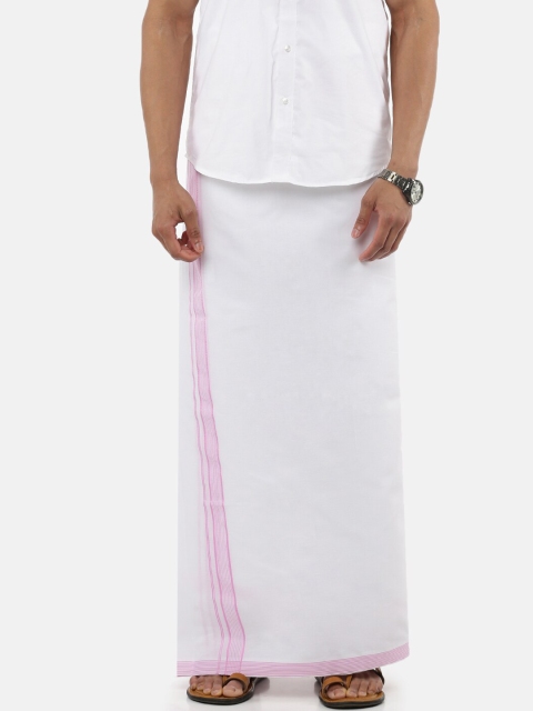 

RAMRAJ COTTON Men White Pure Cotton Dhoti with Light Pink Border