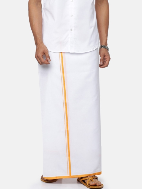 

RAMRAJ COTTON Men White Solid & Yellow Border Pure Cotton Dhoti