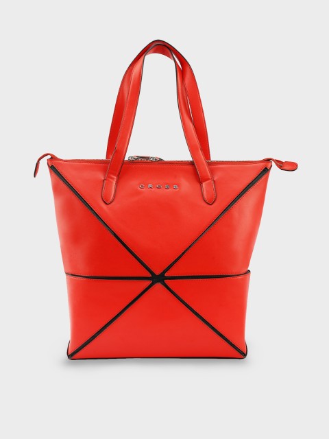 

Cross Red PU Shopper Handheld Bag with Cut Work