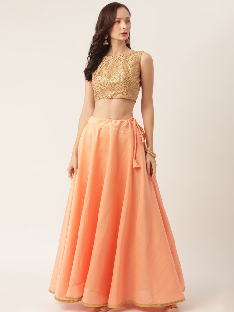 

Studio Shringaar Peach-Coloured & Golden Sequinned Ready To Wear Lehenga & Choli