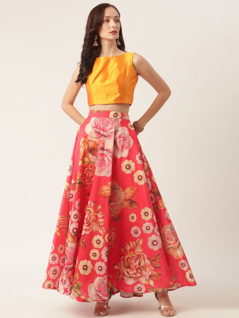 

Studio Shringaar Mustard Yellow & Red Floral Print Ready to Wear Lehenga & Choli