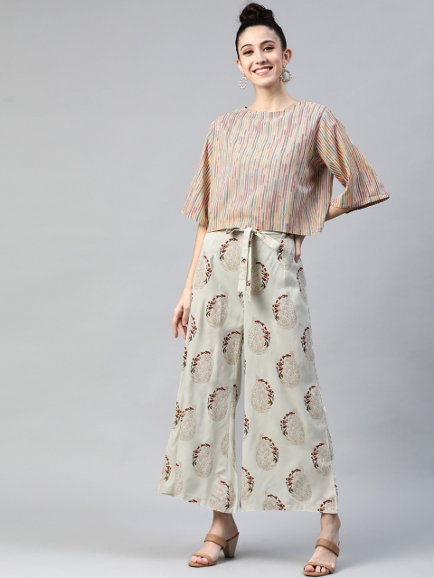 

mokshi Women Red & Off White Printed Top with Palazzos
