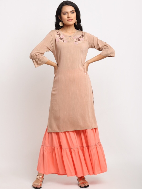 

Ardozaa Women Beige & Peach-Coloured Solid Kurta with Sharara
