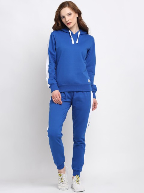 

GRIFFEL Women Blue & White Colorblocked Cotton Tracksuit