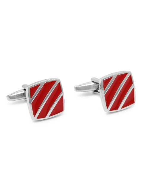 

Alvaro Castagnino Red & Silver-Toned Striped Cufflink
