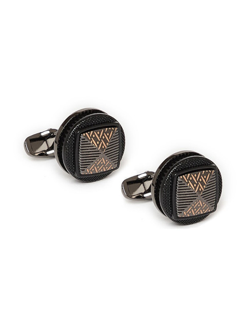 

Alvaro Castagnino Black & Gunmetal-Toned Striped Cufflink