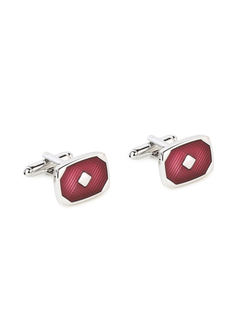 

Alvaro Castagnino Silver-Toned & Maroon Rectangular Cufflink