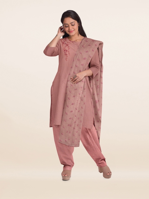 

Pothys Pink & Maroon Printed Organza Unstitched Dress Material
