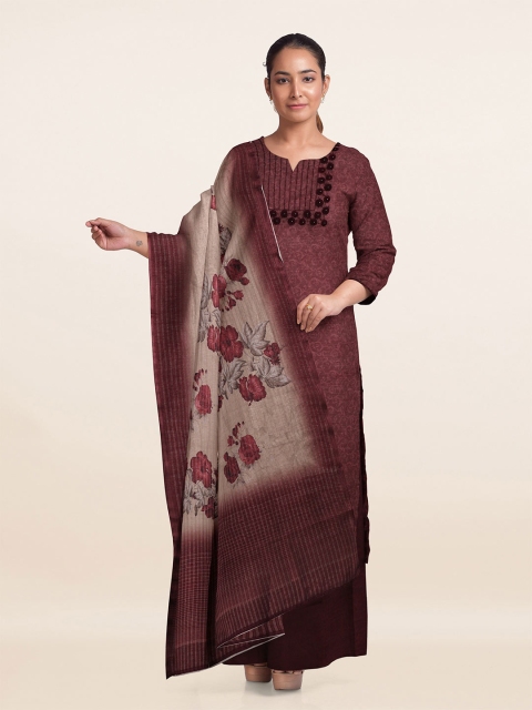 

Pothys Brown & Beige Printed Organza Unstitched Dress Material