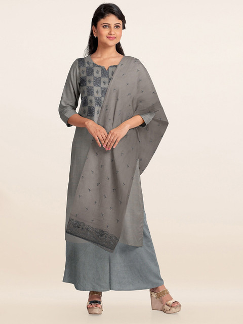 

Pothys Grey & Black Embellished Organza Unstitched Dress Material