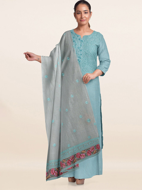 

Pothys Blue & Grey Embroidered Organza Unstitched Dress Material