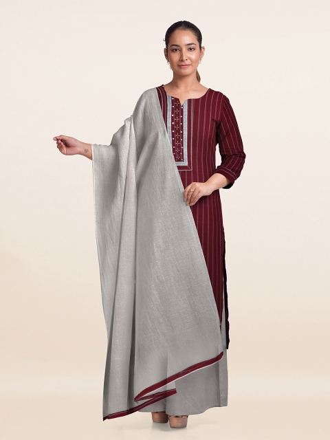 

Pothys Maroon & Grey Printed Unstitched Dress Material