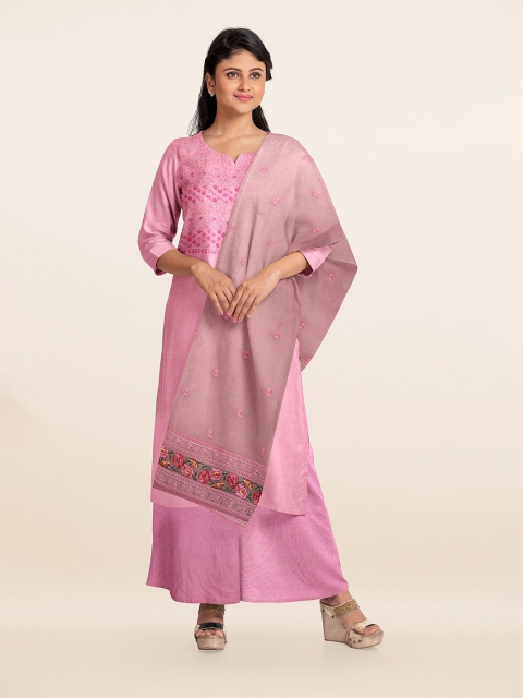 

Pothys Pink Embroidered Organza Unstitched Dress Material