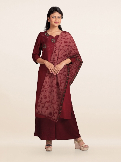 

Pothys Maroon Embroidered Unstitched Dress Material