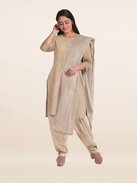 

Pothys Cream-Coloured & Grey Embroidered Unstitched Dress Material