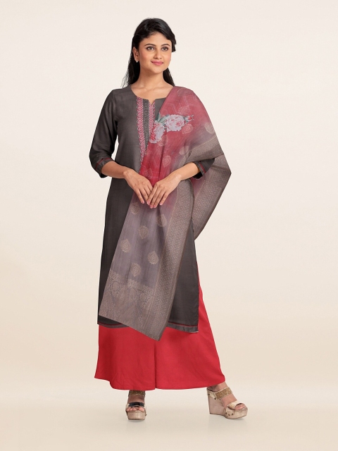 

Pothys Grey & Red Printed Unstitched Dress Material