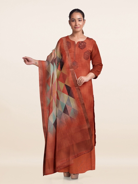 

Pothys Orange Printed Unstitched Dress Material
