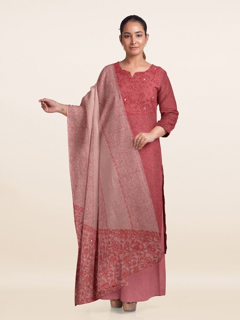 

Pothys Pink Embroidered Organza Unstitched Dress Material