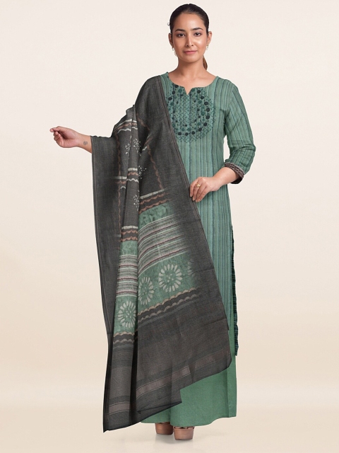 

Pothys Green & Black Embroidered Unstitched Dress Material