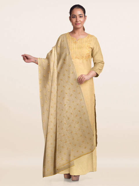 

Pothys Beige & Yellow Organza Unstitched Dress Material