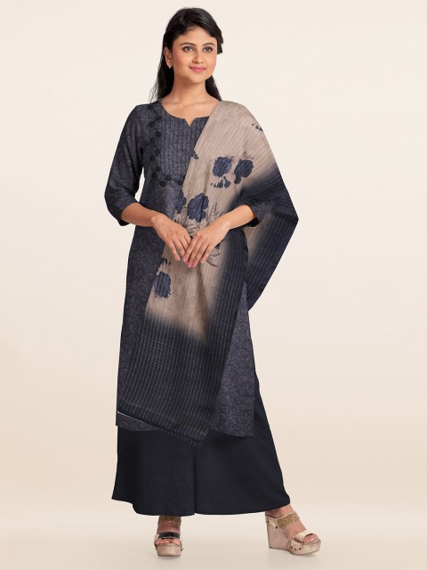

Pothys Grey & Beige Printed Organza Unstitched Dress Material