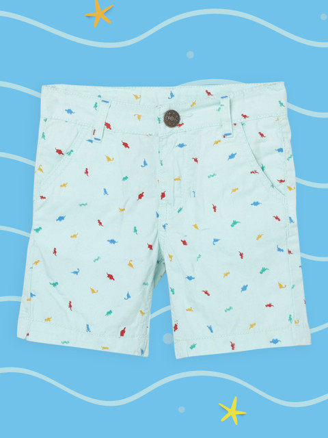 

max Boys Green and Red Conversational Printed Mid-Rise Regular Shorts