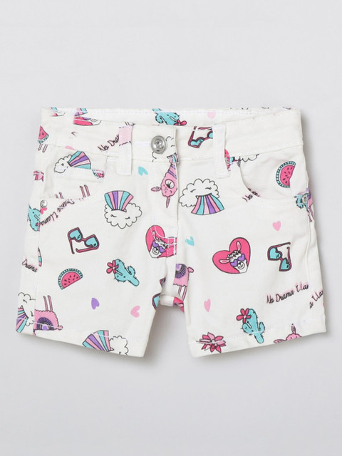 

max Girls White Coloured Conversational Printed Mid-Rise Regular Shorts, Off white