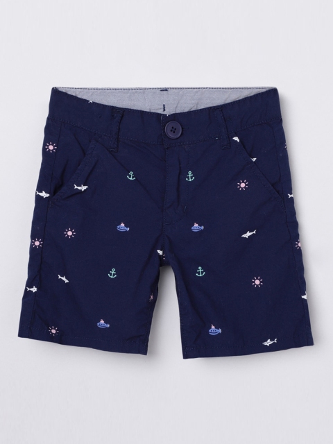 

max Boys Navy Blue Pure Cotton Printed Mid-Rise Regular Shorts