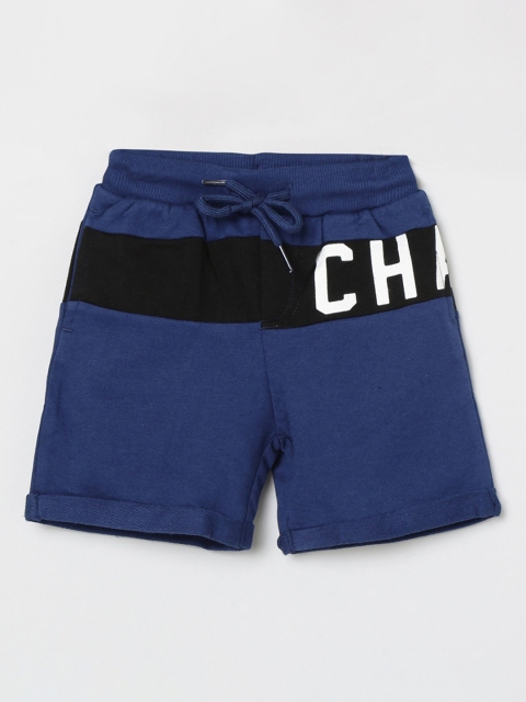 

max Boys Blue Colourblocked Mid-Rise Regular Cotton Shorts