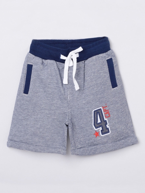 

max Boys Grey Melange & Navy Blue Mid-Rise Cotton Shorts