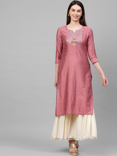 

FASHOR Women Pink Ethnic Motifs Yoke Design Keyhole Neck Kurta