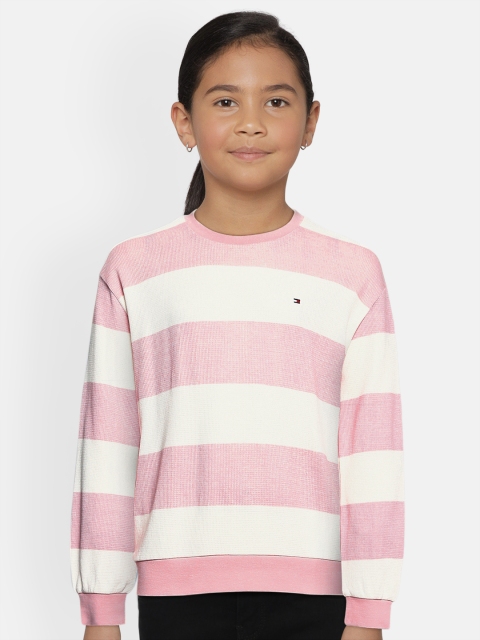 

Tommy Hilfiger Girls Pink & White Striped Organic Cotton Blouson Knitted Top