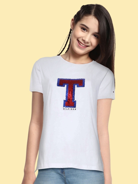 

Tommy Hilfiger Girls White Embellished Organic Cotton T-shirt