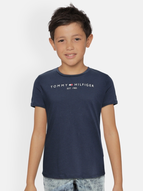 

Tommy Hilfiger Girls Navy Blue Typography Printed Organic Cotton T-shirt