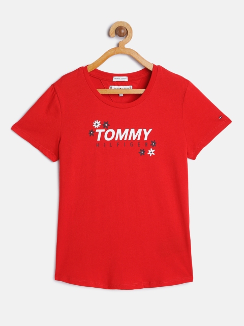 

Tommy Hilfiger Girls Red Brand Logo Printed Organic Cotton T-shirt