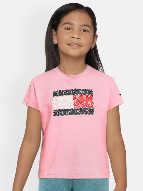 

Tommy Hilfiger Girls Pink Self-Design T-shirt