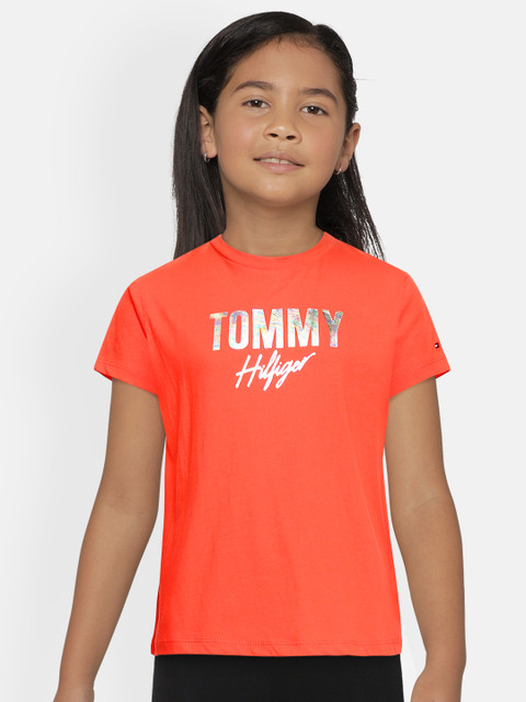

Tommy Hilfiger Girls Orange Organic Printed Cotton T-shirt