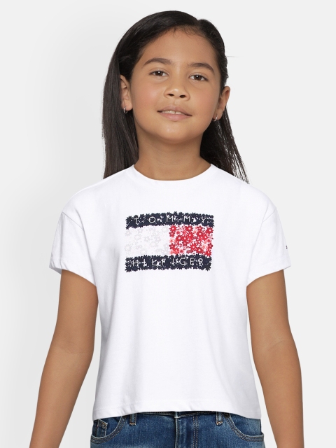 

Tommy Hilfiger Girls White Brand Logo Floral Printed T-shirt
