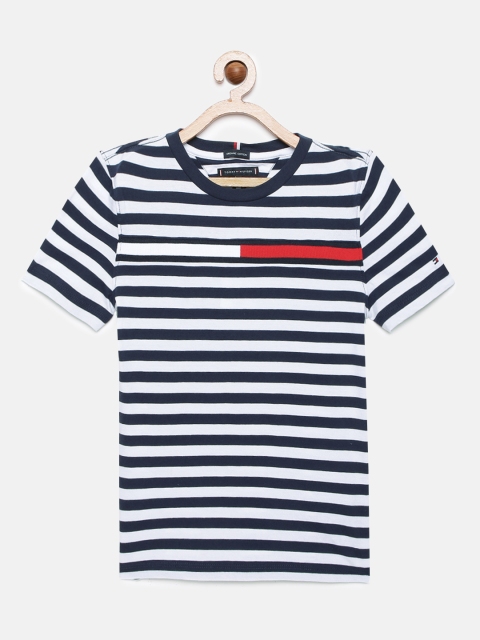 

Tommy Hilfiger Boys Navy Blue White Striped Nautical Organic Cotton T-shirt