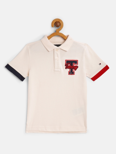 

Tommy Hilfiger Boys Off White Embroidered Organic Cotton Polo T-shirt