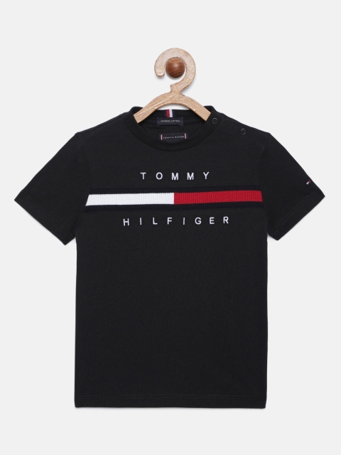 

Tommy Hilfiger Boys Black & Red Brand Logo Organic Cotton Embroidered T-shirt