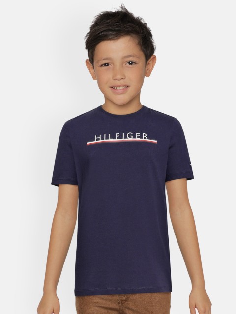

Tommy Hilfiger Boys Navy Blue Typography Printed Organic Cotton T-shirt