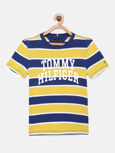 

Tommy Hilfiger Boys Navy Blue & Yellow Organic Cotton Striped T-shirt