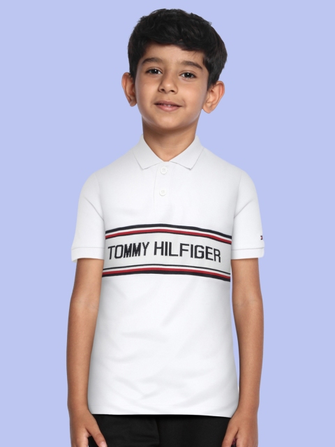 

Tommy Hilfiger Boys White Brand Logo Printed Polo Collar Pure Cotton T-shirt