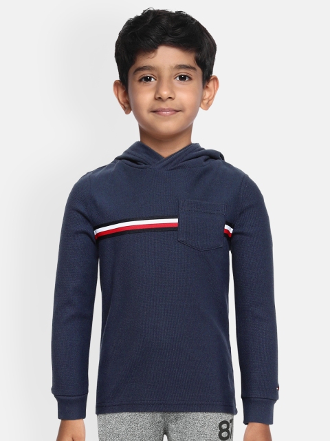 

Tommy Hilfiger Boys Navy Blue Solid Organic Cotton Hooded T-shirt
